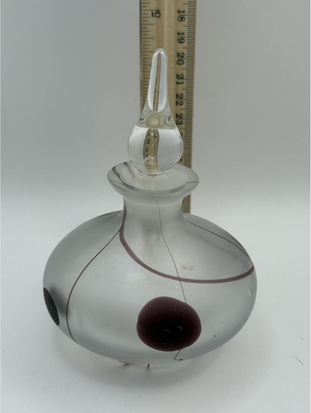 Vintage Frosted Art Glass Perfume Bottle Decanter Purple Applied Design Stopper